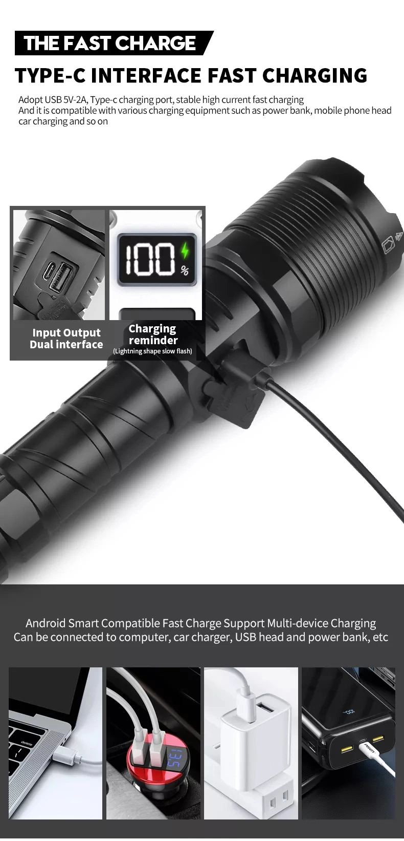 30W Rechargeable Flashlight 1500m Bright 1800 Lumens Xhp70 Powerful USB Tactical LED Flashlight